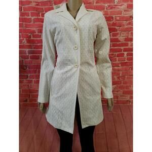 QVC Dialogue Sz S Ivory Eyelet Crochet Lace Women's Blazer Jacket NEW (B7)